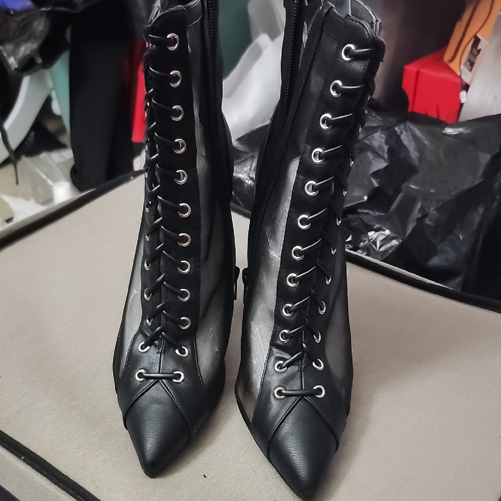 Black Lace-Up Ankle Boots